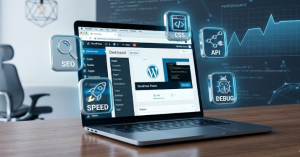 laptop displaying a WordPress website in the browser