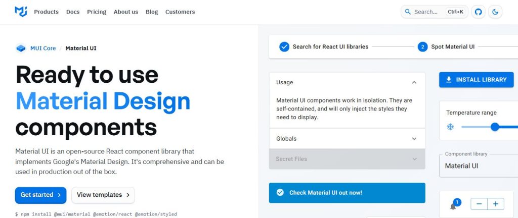 Material UI Kit homepage screenshot