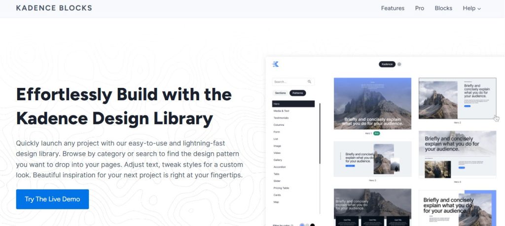 Kadence Blocks UI Kit homepage screenshot