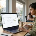 Business owner using a low code no code app development platform on a laptop