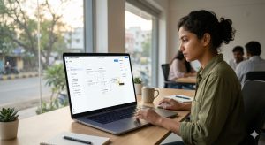 Business owner using a low code no code app development platform on a laptop