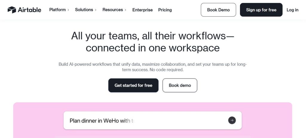 Airtable homepage screenshot