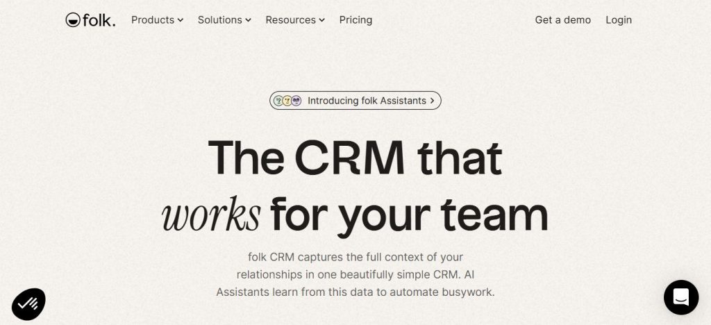 Folk CRM homepage screenshot