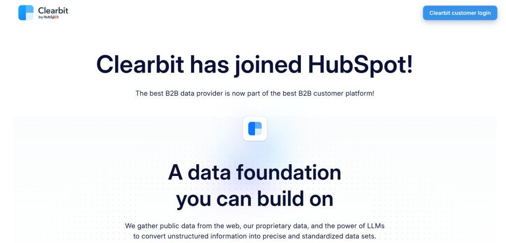 clearbit - enrichment API home page