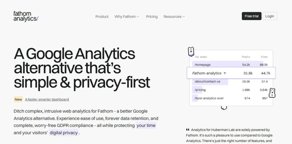 Fathom Analytics homepage screenshot