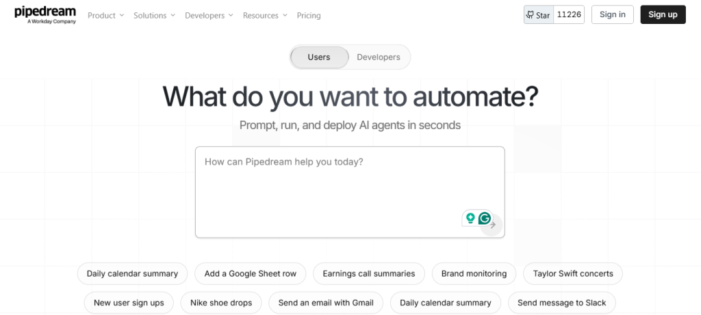 Pipedream homepage screenshot