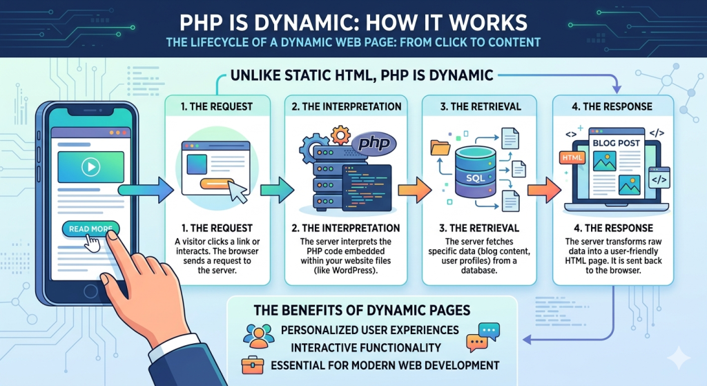 php dynamic and how it works - an infographic