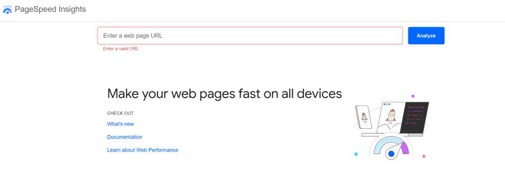Google pagespeed insights home page