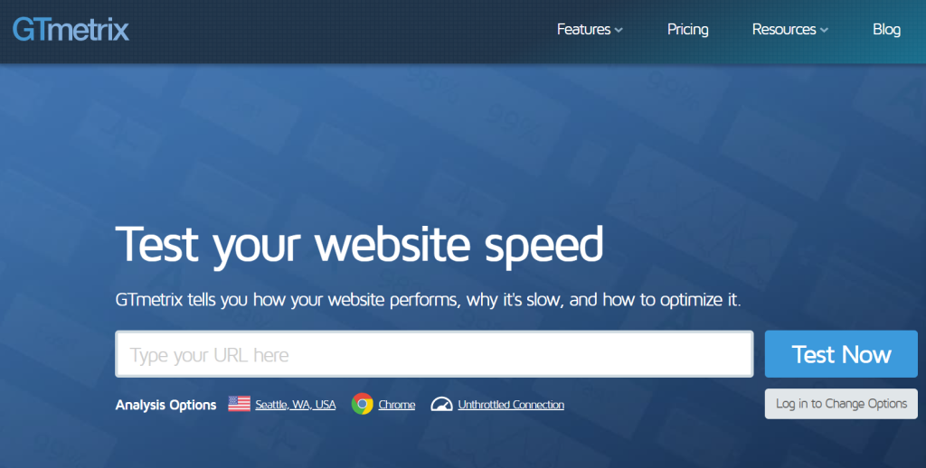 GTmetrix home page