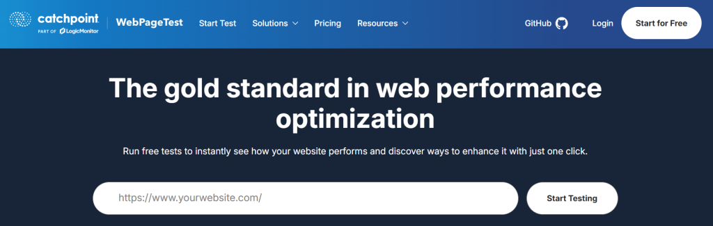 webpage test org home page