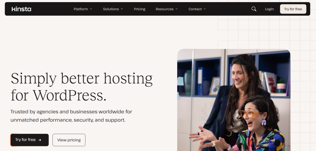 Kinsta hosting platform web page
