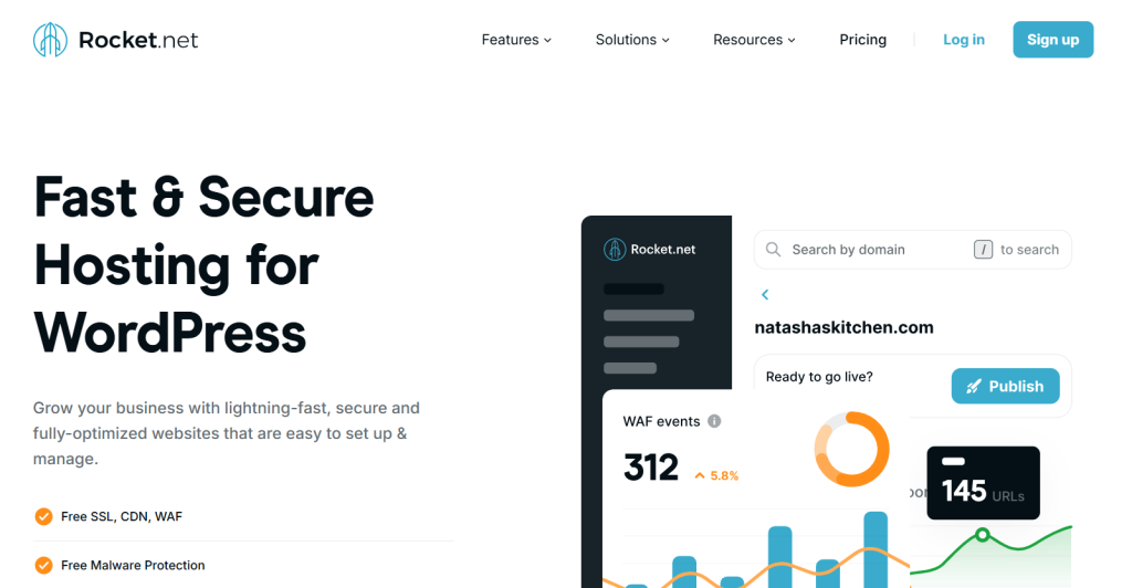 Rocket.net hosting platform web page