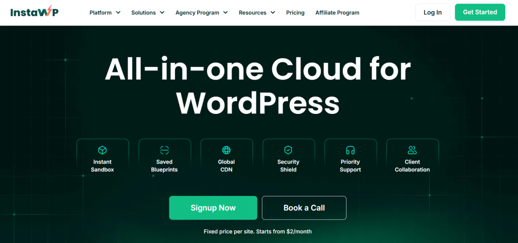 Instawp staging platform home page