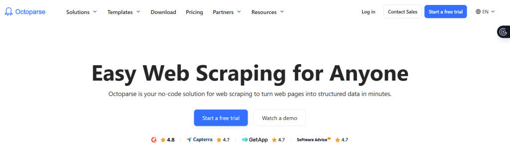 Octoparse home page