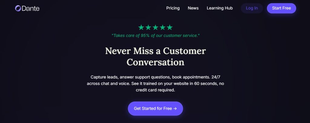 Dante AI homepage screenshot