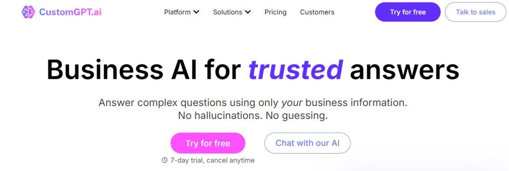 CustomGPT.ai homepage screenshot