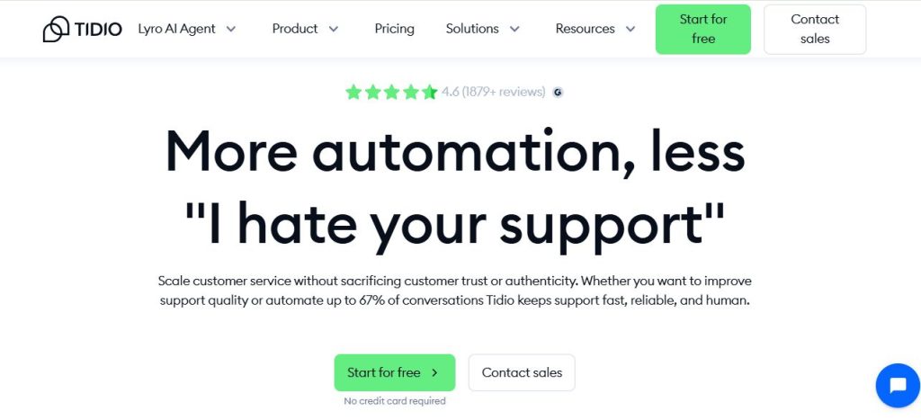 Tidio Lyro homepage screenshot