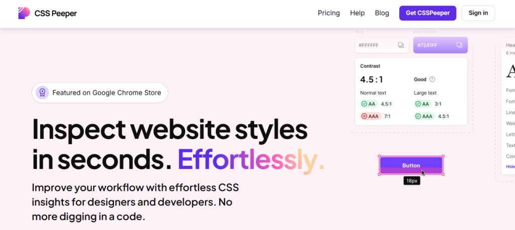 CSS Peeper chrome extension for WordPress Admins
