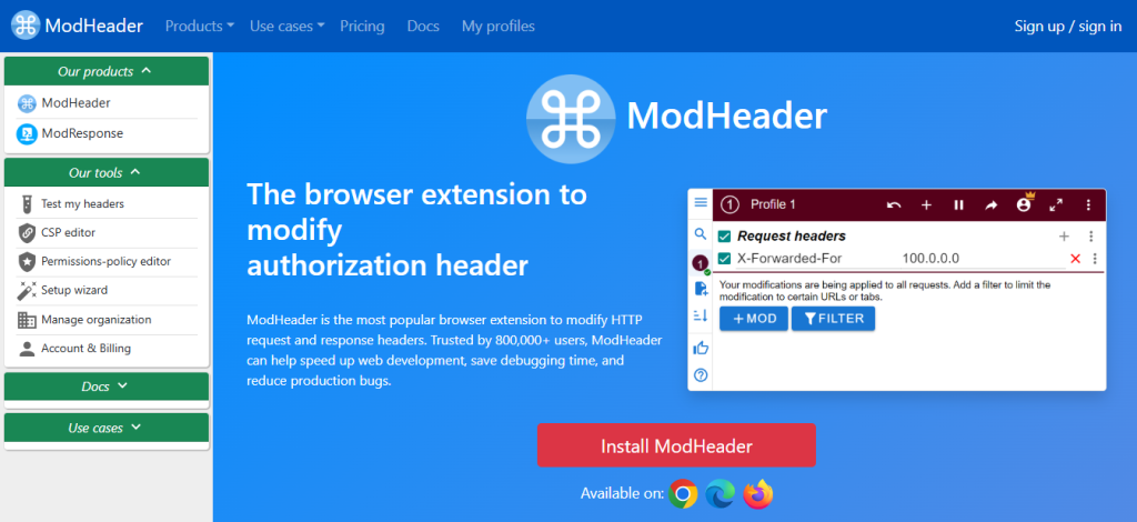 ModHeader for WordPress Admins