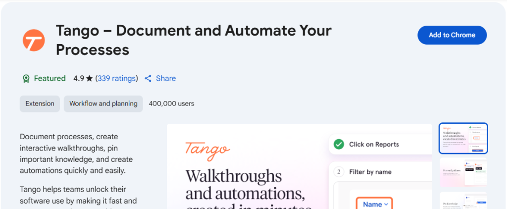 Tango chrome extension for WordPress Admins