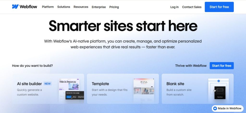 Webflow homepage screenshot