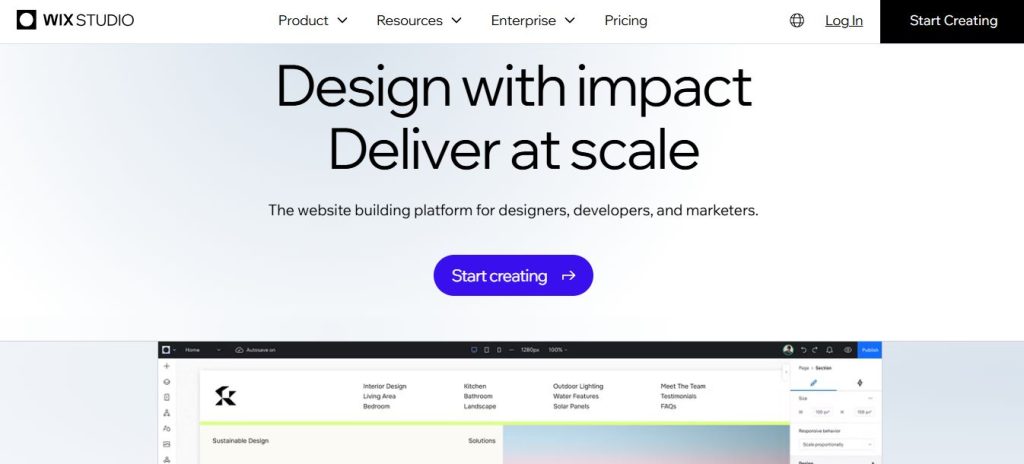 Wix Studio page screenshot