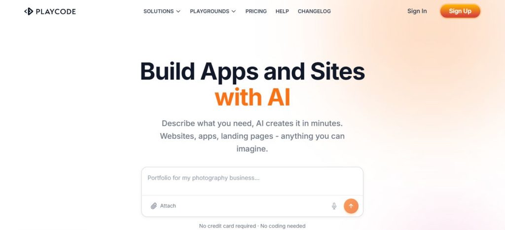 PlayCode AI no-code website builder