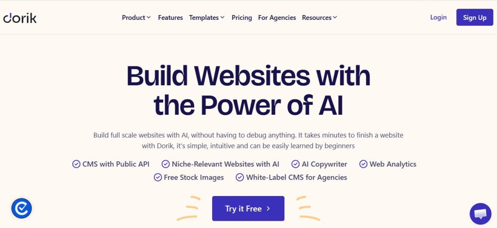 Dorik no-code website builder homepage screenshot