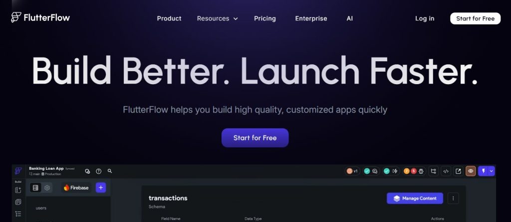 FlutterFlow homepage