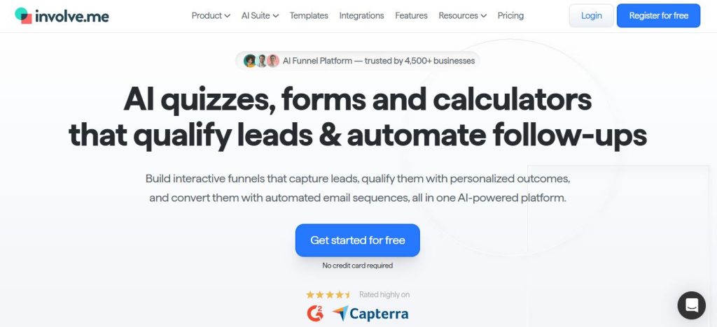 involve.me for no-code forms, quizzes and calculators