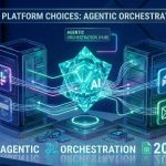 3D rendering of a central, crystalline AI core floating above a polished, futuristic command console