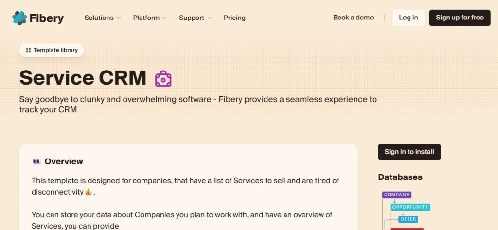 Fibery's custom CRM template