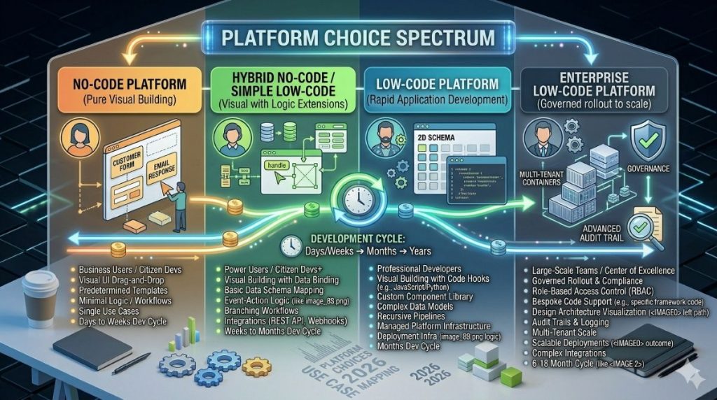Platform selection decision flowchart for low-code tools