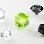 Five distinct geometric crystalline nodes arranged in a radial decision map pattern