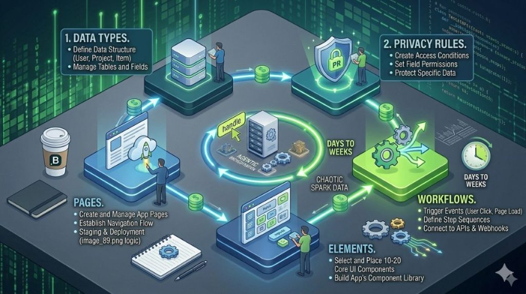 Bubble.io five core concepts loop diagram for beginners