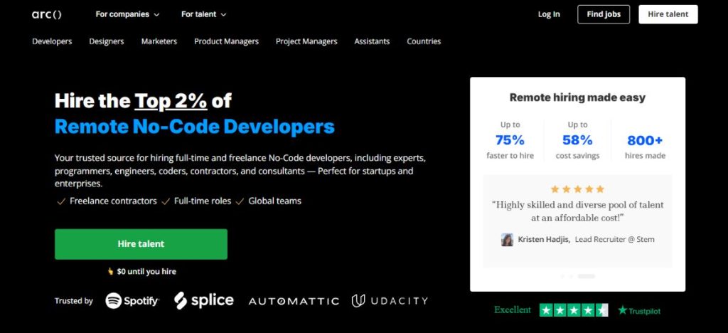 Arc.dev hiring of no-code developers