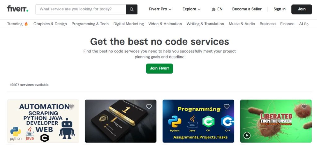Fiver nod code gigs listing screenshot