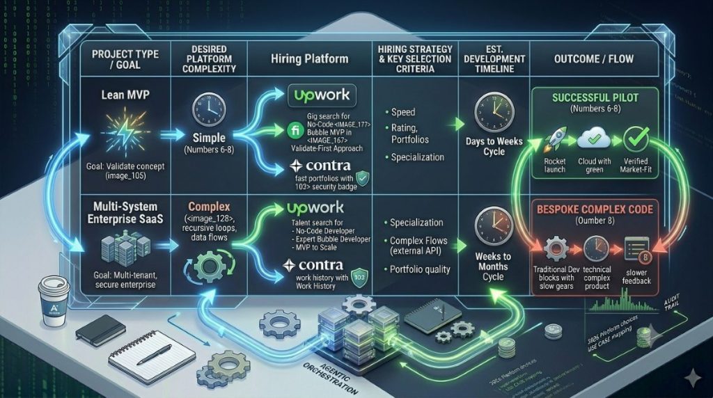 Project type to hiring platform decision framework for no-code apps