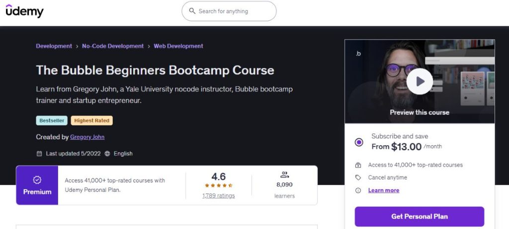 Udemy's "The Bubble Beginners Bootcamp Course"