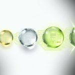 A digital learning path rendered as a series of translucent glass spheres connected by glowing circuits, progressing from a small rough sphere at the far left to a polished, fully-lit sphere at the far right, each sphere engraved with a faint UI wireframe