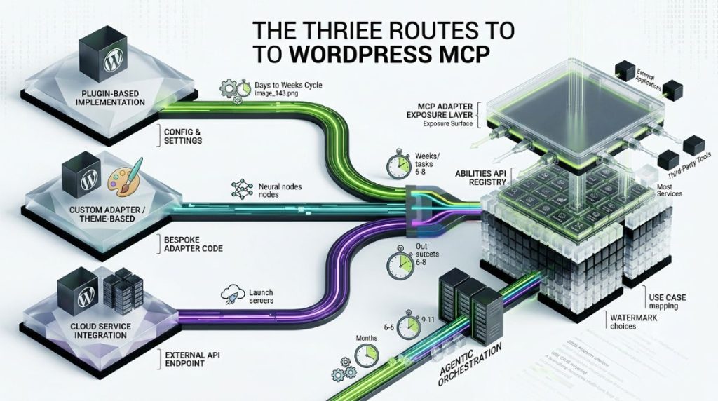 Three routes to running MCP on a WordPress site converging on one destination