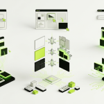 A clean, premium 3D illustration representing a beginner-friendly comparison of three AI website-building platforms. Show three distinct modern website-building workspaces arranged side by side, each evolving from a simple drag-and-drop interface into an intelligent AI-powered website structure