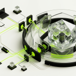 A sophisticated 3D conceptual illustration of a Zero Trust Security architecture, featuring a central secure digital environment surrounded by multiple layers of identity verification, access control, device authentication, and continuous monitoring